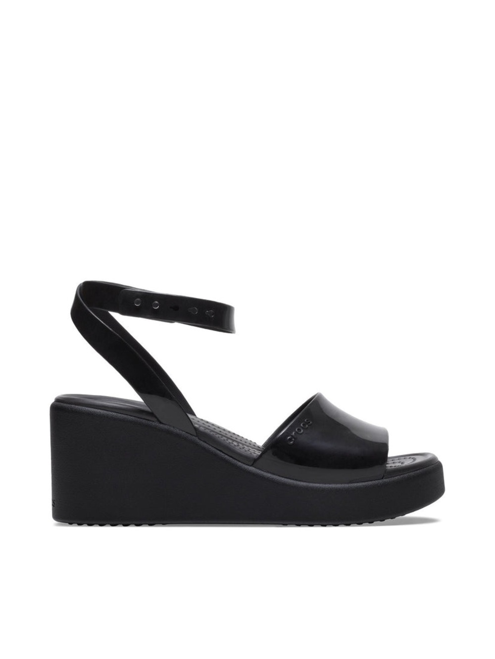 CROCS Black Patent Platform Ankle-Strap Sandals - Women 6